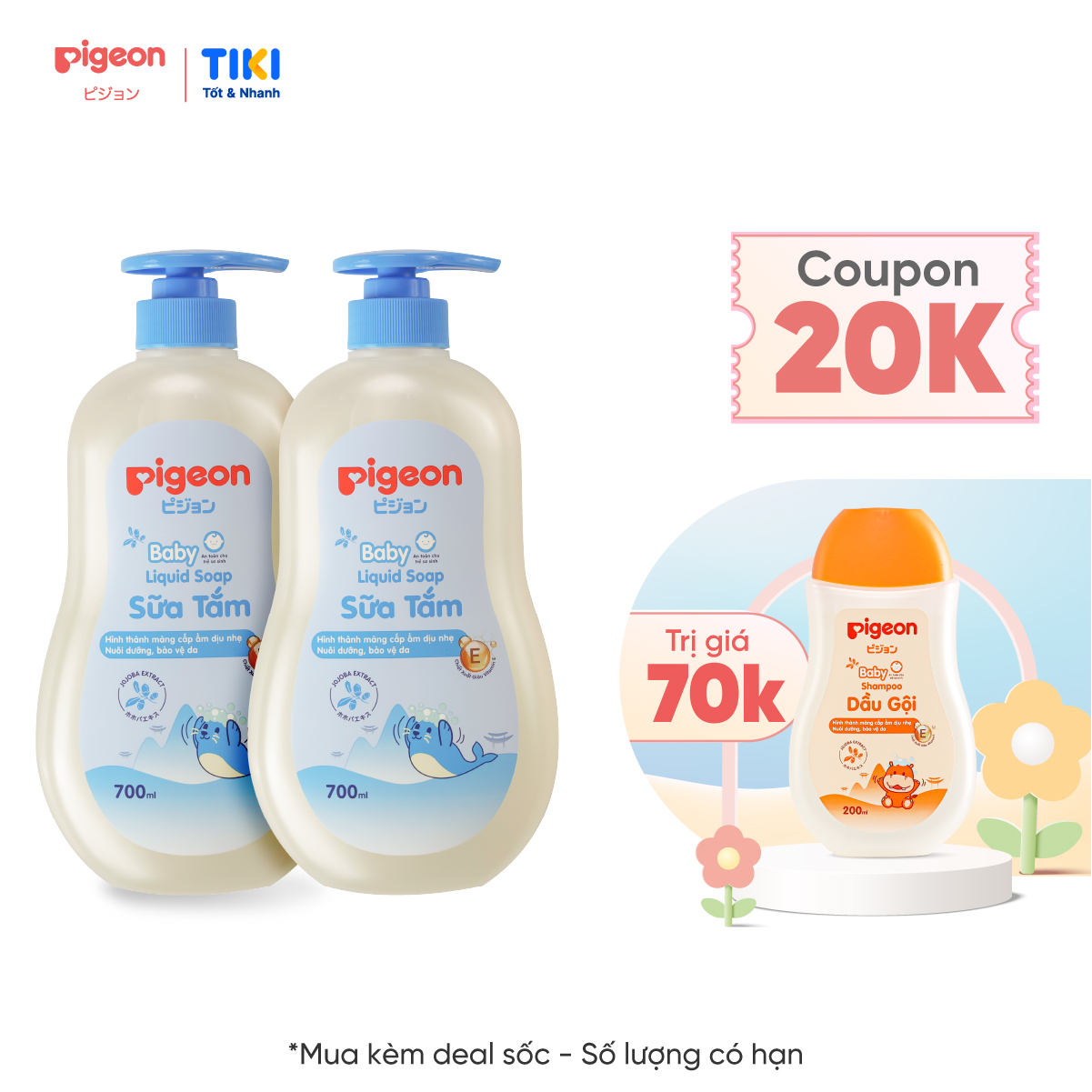 COMBO 2 Chai Tắm/Gội Pigeon 700ml