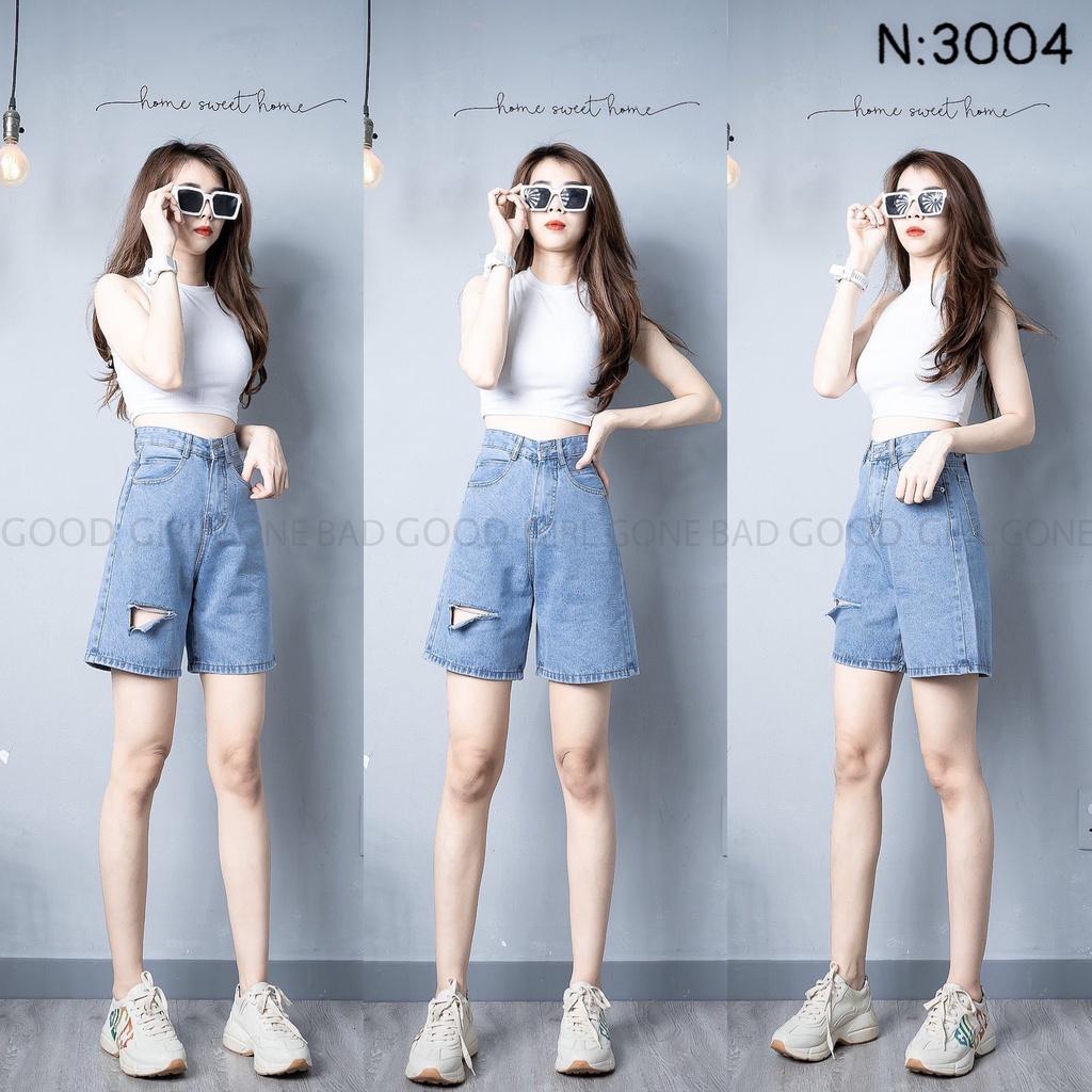 Quần Short Jean Ống Rộng Ngố Bò Nữ Lửng Rách Nhẹ CÓ BIG SIZE (40- 75KG )