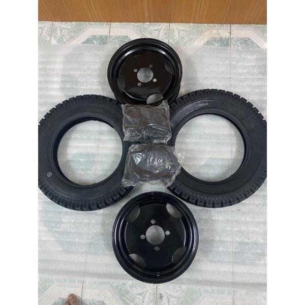 Cặp bánh 400-12 Tim ốc lazang đo vuông 7cm,đo chéo 10cm, dùng lắp ráp vào xe 3 bánh,xe 4 bánh...