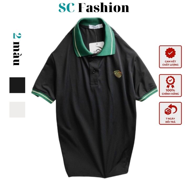 Áo thun nam tay ngắn cổ bẻ viền xanh thêu logo Rayman, chất liệu CS Poly mềm mịn, thấm hút mồ hôi SC0022