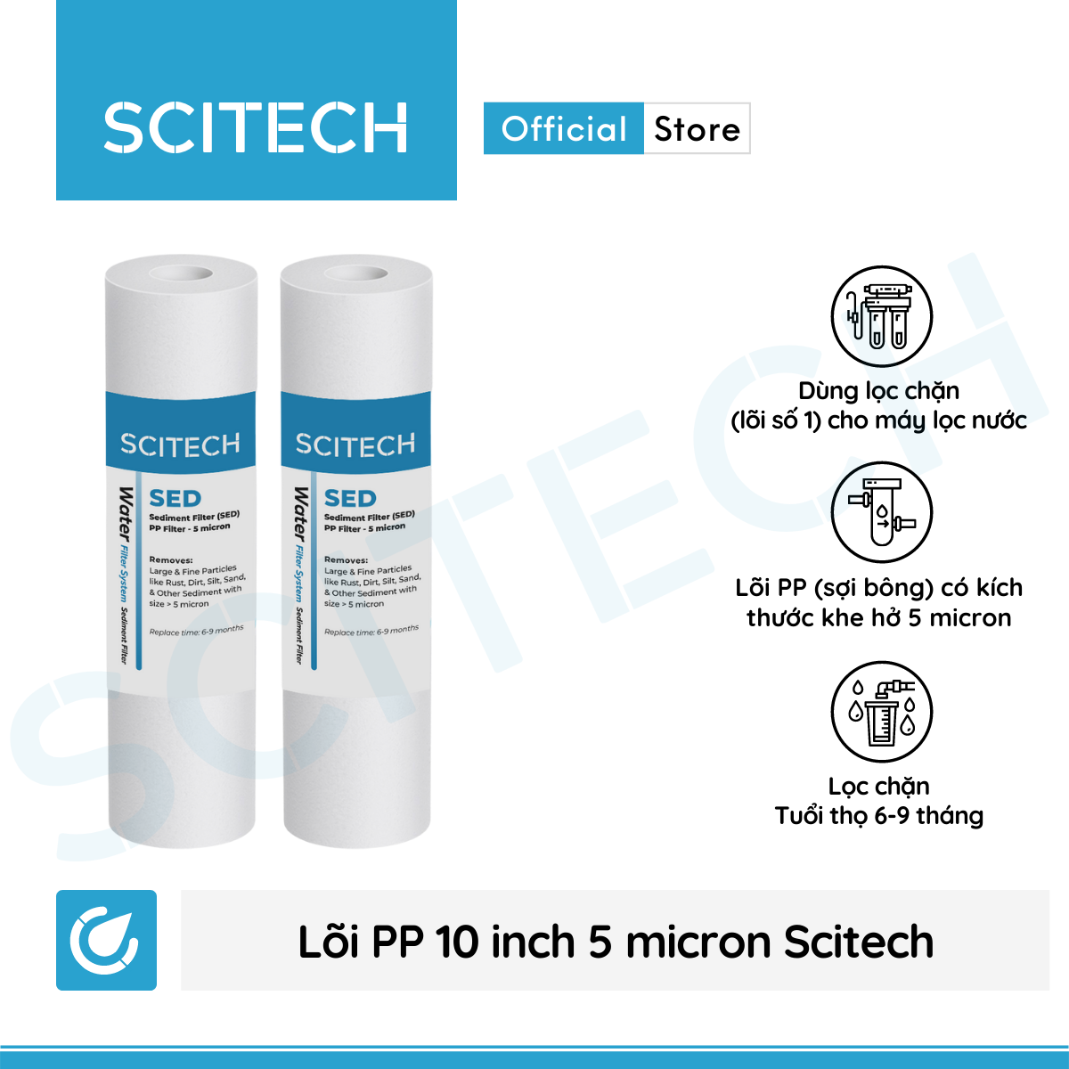 Combo 2 lõi lọc PP 10 inch 5 micron - Lõi số 1 máy lọc nước Nano/UF/RO, bộ lọc thô - Hàng chính hãng