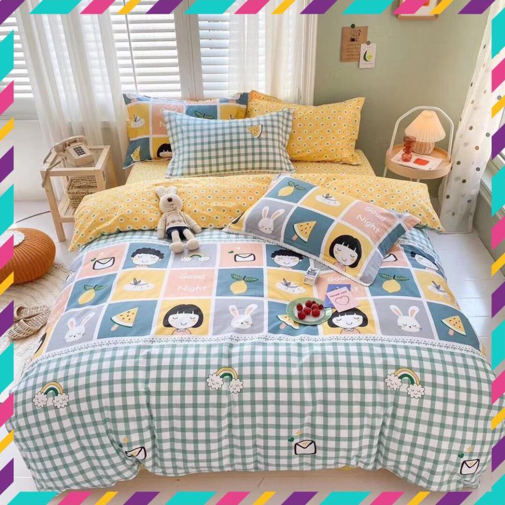 Bộ chăn ga gối , coton poly họa tiết đáng yêu đủ size miễn phí bo chun