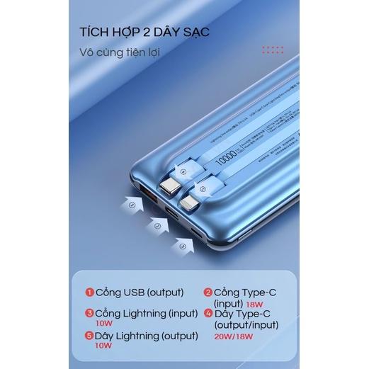 Sạc dự phòng YOOBAO LC2 20W 10000mAh hỗ trợ sạc nhanh PD có sẵn dây sạc, nhỏ gọn, tiện lợi phù hợp mọi điện thoại Hàng nhập khẩu