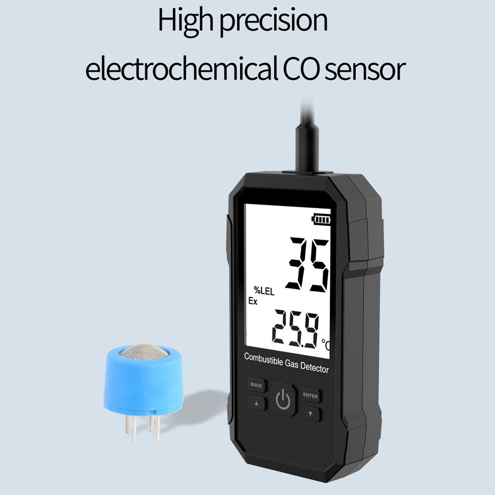 Handheld Combustible Gases Leak Detector Natural Gases Leakage Tester Portable Combustible Gases Concentration Analyzer Meter with Temperature Test and Sound Light Alarm Function
