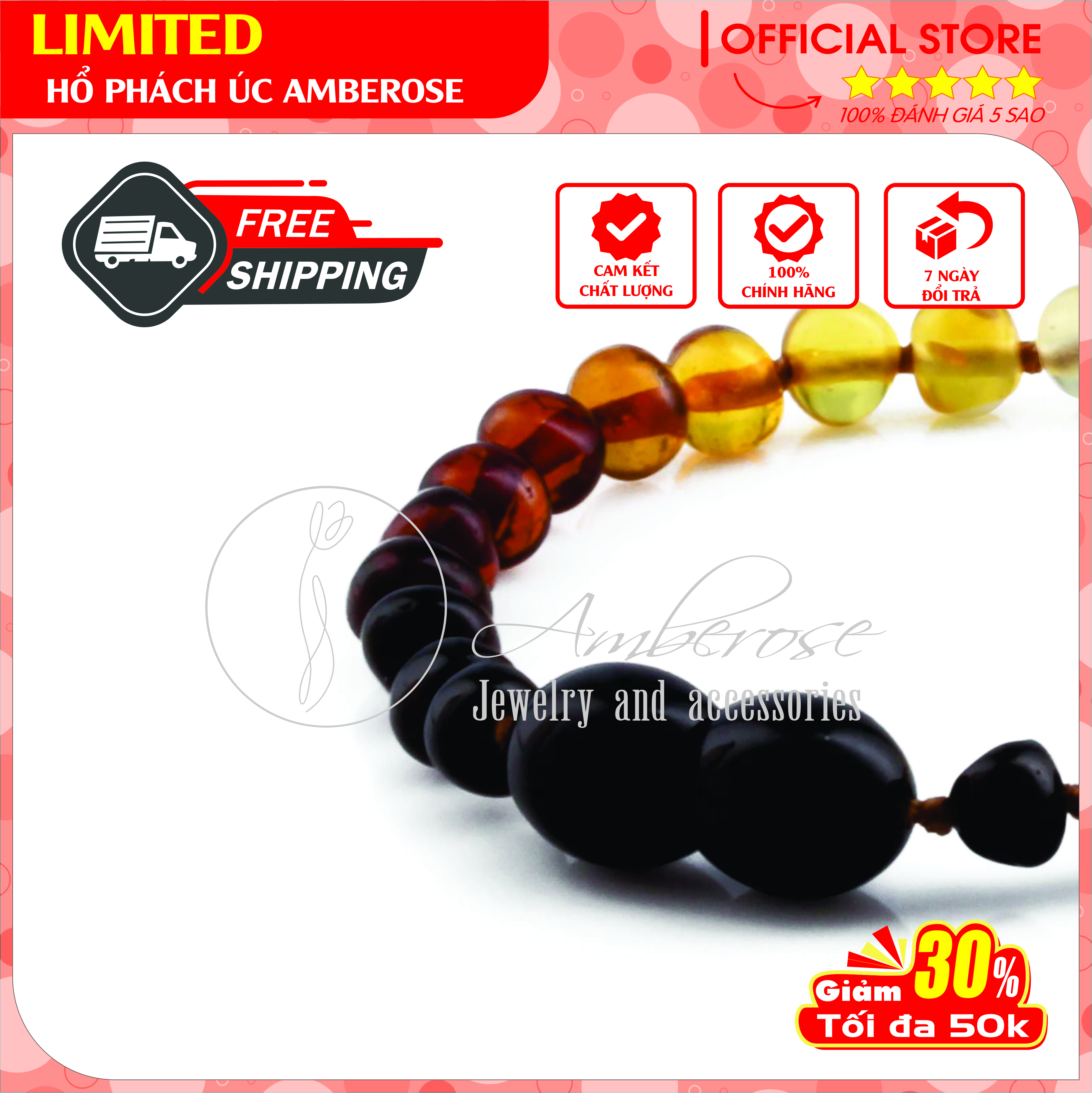 Bộ Vòng Hổ Phách Amber Úc Cho Bé 0 - 10 tuổi SABCVCD