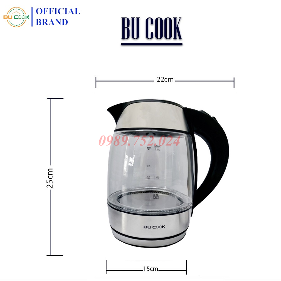 Ấm Siêu Tốc Bình Siêu Tốc Thủy Tinh Của Đức BUCOOK BNP0521 Dung Tích 1.8L - Hàng Chính Hãng Bảo Hành 24 Tháng