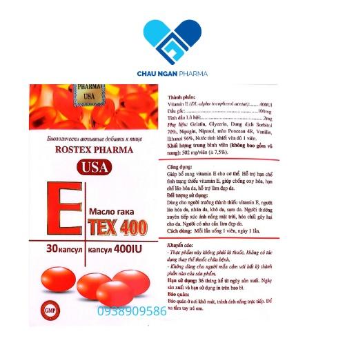 Vitamin E - Dầu gấc E tex 400mg Lọ 30 viên - Rostex- Tủ Thuốc Bảo Châu
