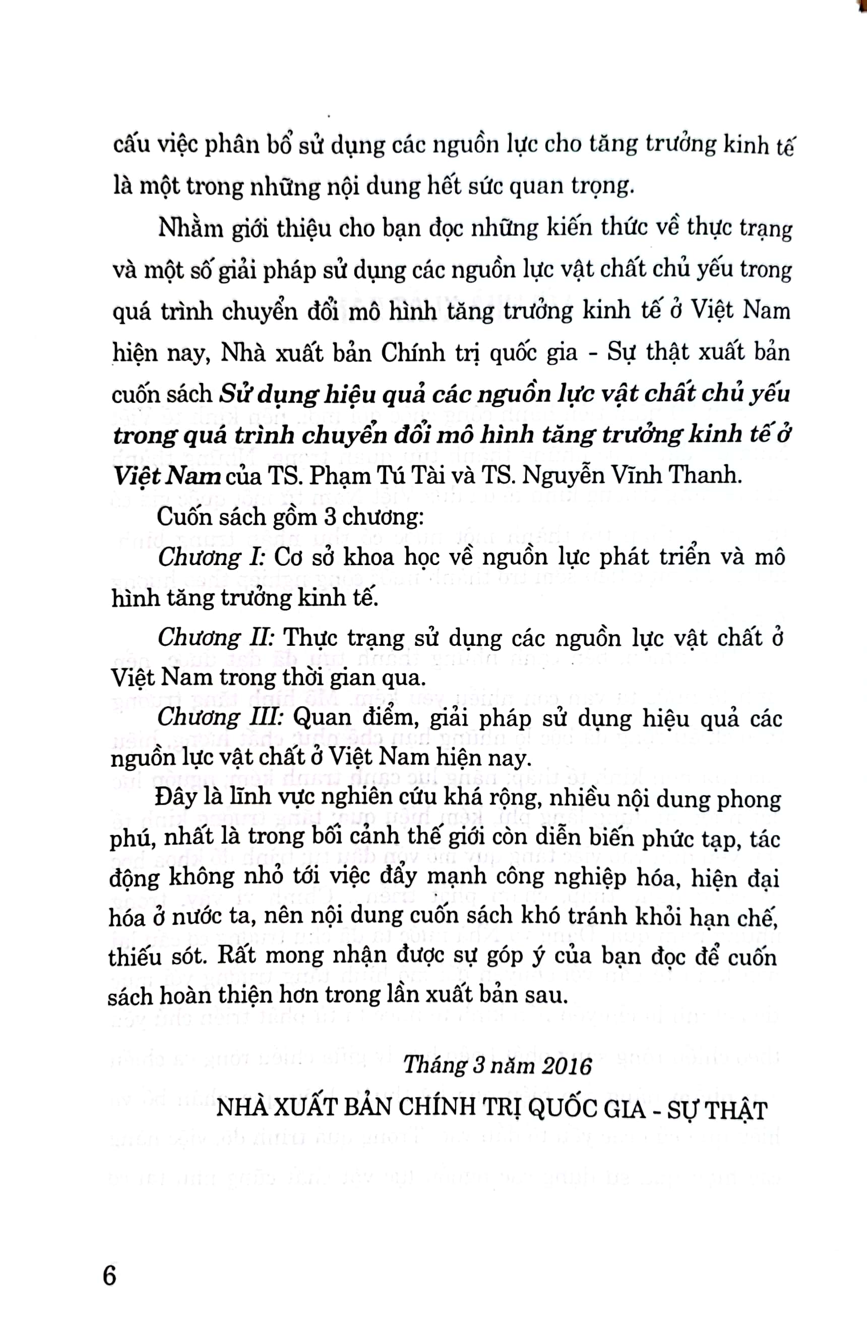 Sử dụng hiệu quả các nguồn lực vật chất chủ yếu trong quá trình chuyển đổi mô hình tăng trưởng kinh tế ở Việt Nam