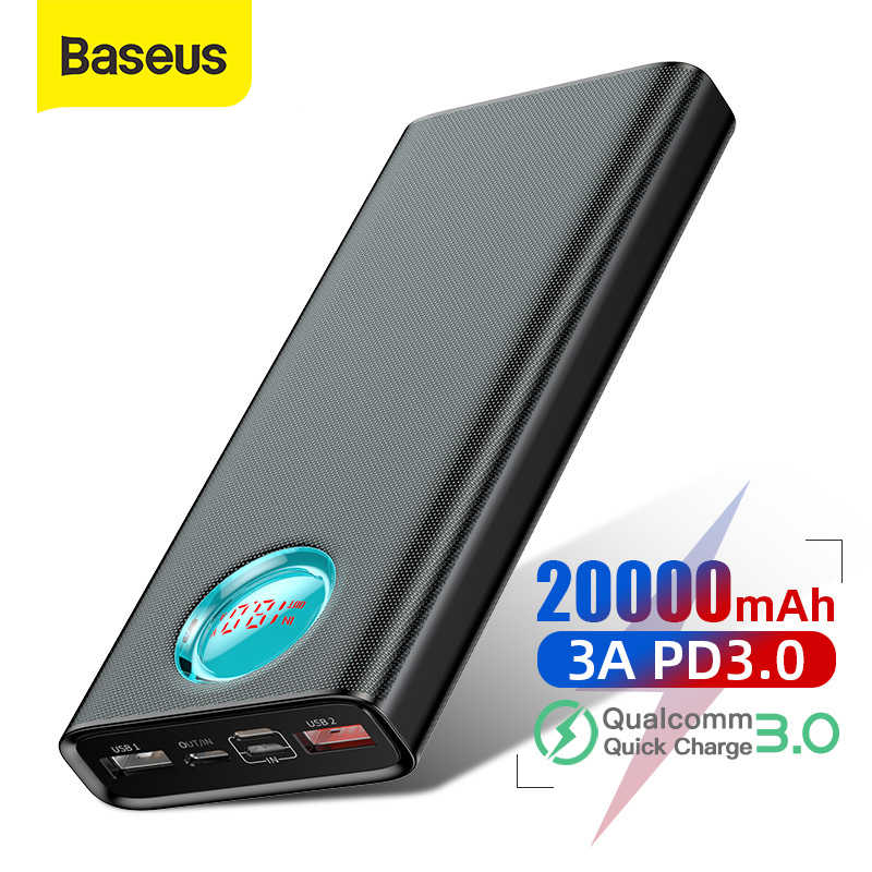 Trắng - Pin sạc dự phòng hỗ trợ sạc nhanh 18W dung lượng 20.000 mAh hiệu Baseus Amblight Fast Charge cho Smartphone Trang bị màn hình LED, PD Fast charge, Quick charge 3.0, 3 cổng sạc ra OutPut chip sạc thông minh - Hàng nhập khẩu