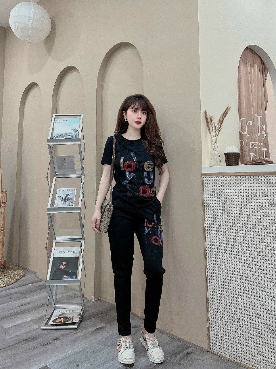 Đồ bộ thun cotton đính đá kí tự siêu sang MS07