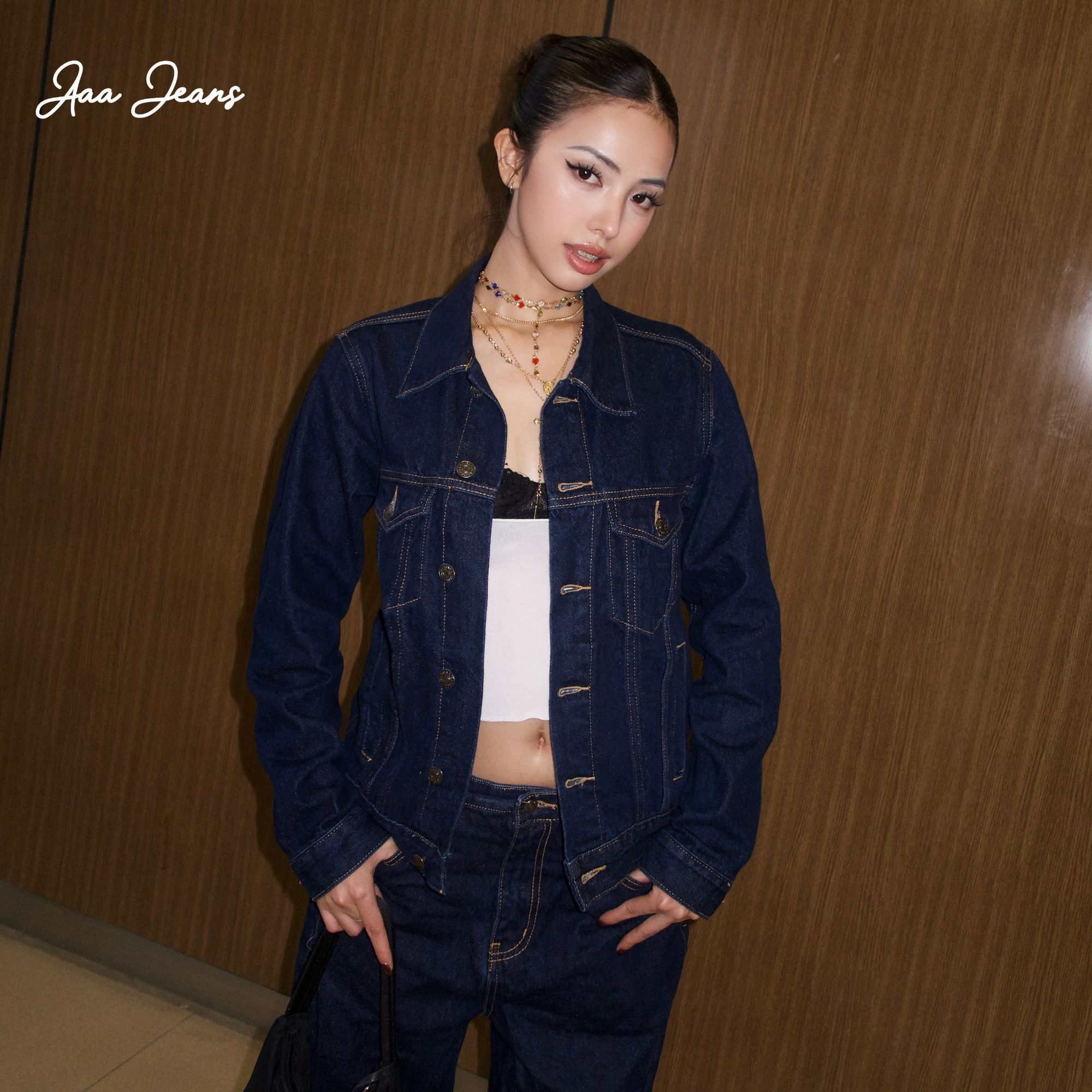 Áo Khoác Jean Nữ Trơn Màu Xanh Đậm Nhạt Aaa Jeans