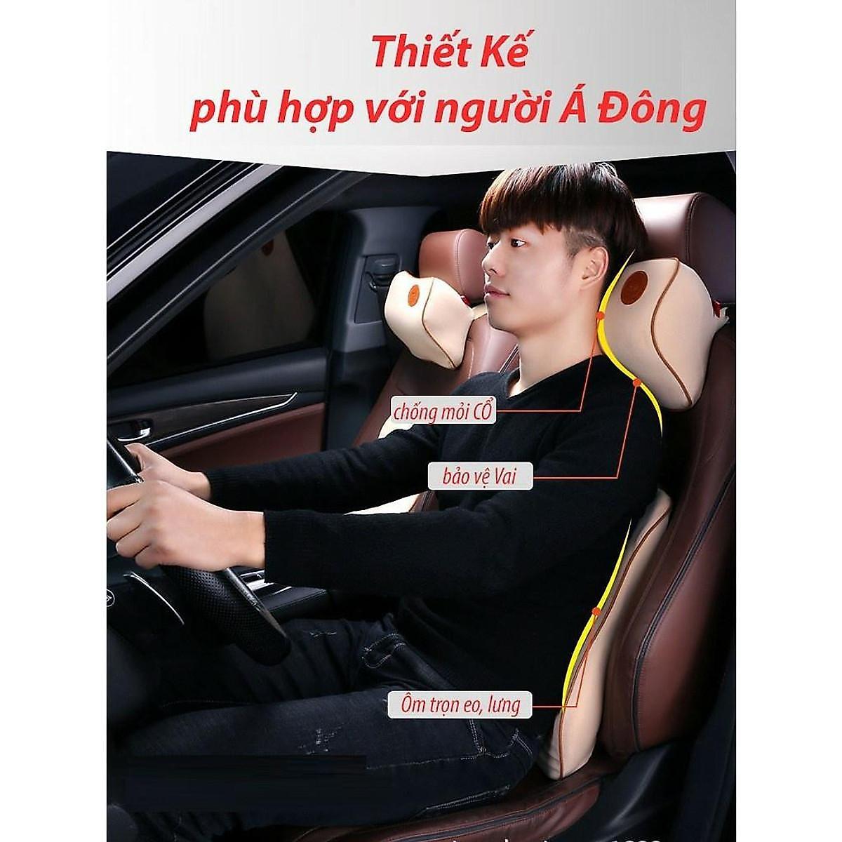Gối Tựa Lưng, Tựa Đầu cho xe Ô Tô (Chất Liệu Cao Su Non Nỉ Cao Cấp Thông Hơi Siêu Đàn Hồi) - Kem, Kem