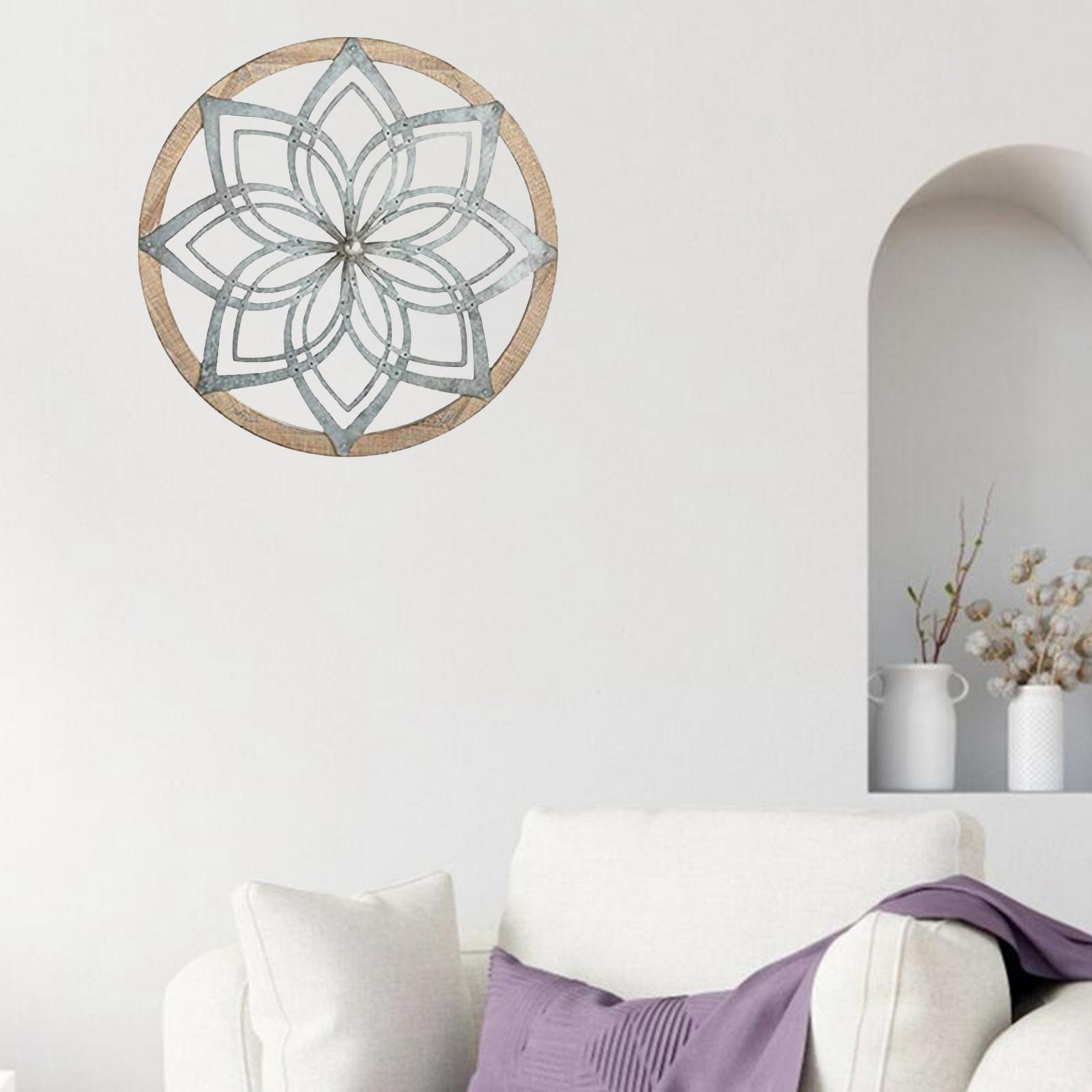 Round Wall Art - Metal Decorative Wall Medallions, Creative Home Art Wall Sculpture Decor, Metal Wooden Crafts Decor Gift for Home Living Room Porch