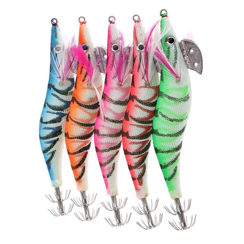 5x Artificial Shrimp Fishing Lures Sea Lures Bait Fishing Jigs Luminous Tail