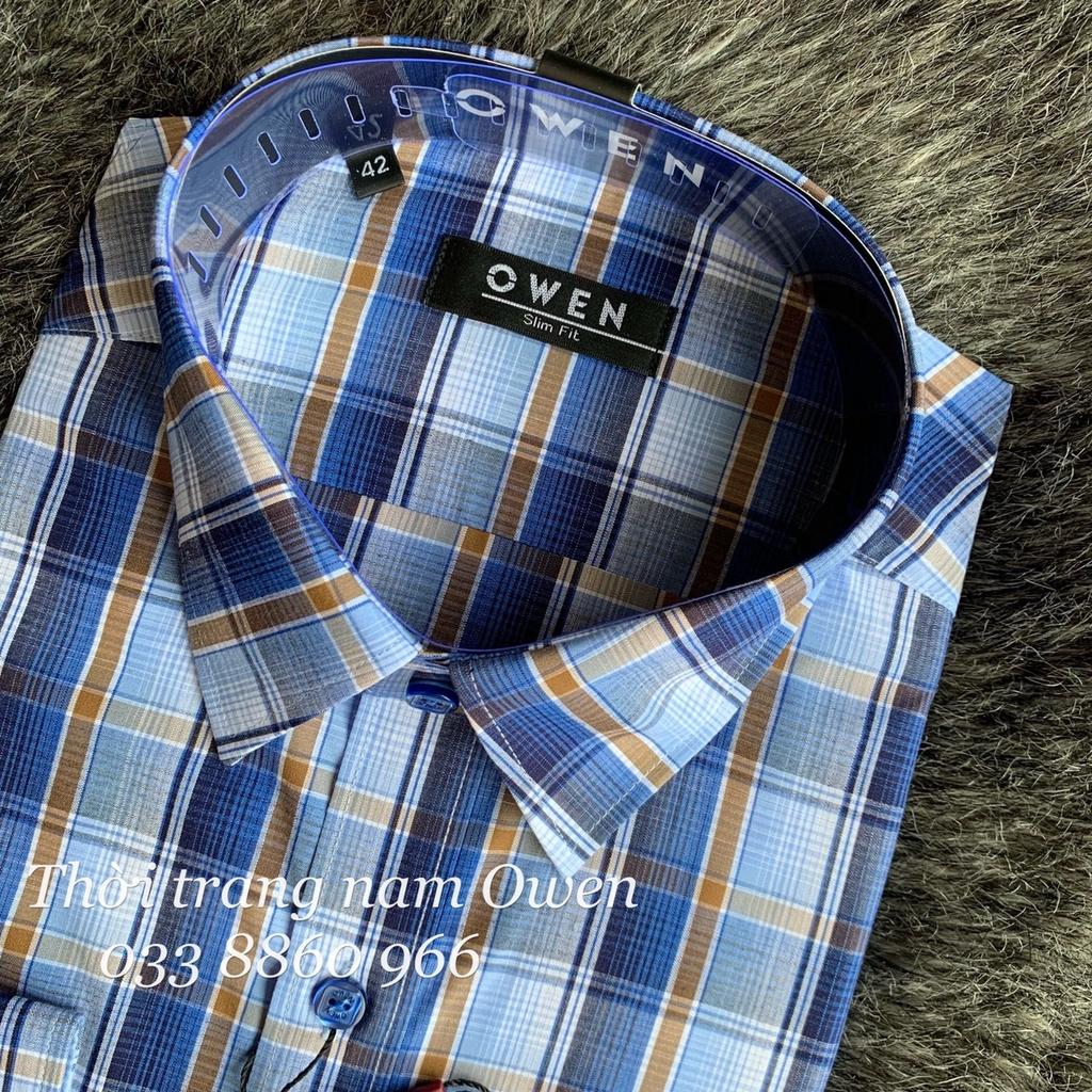 OWEN - Áo sơ mi dài tay Owen Slimfit chất sợi tre kẻ ca rô xanh 23220