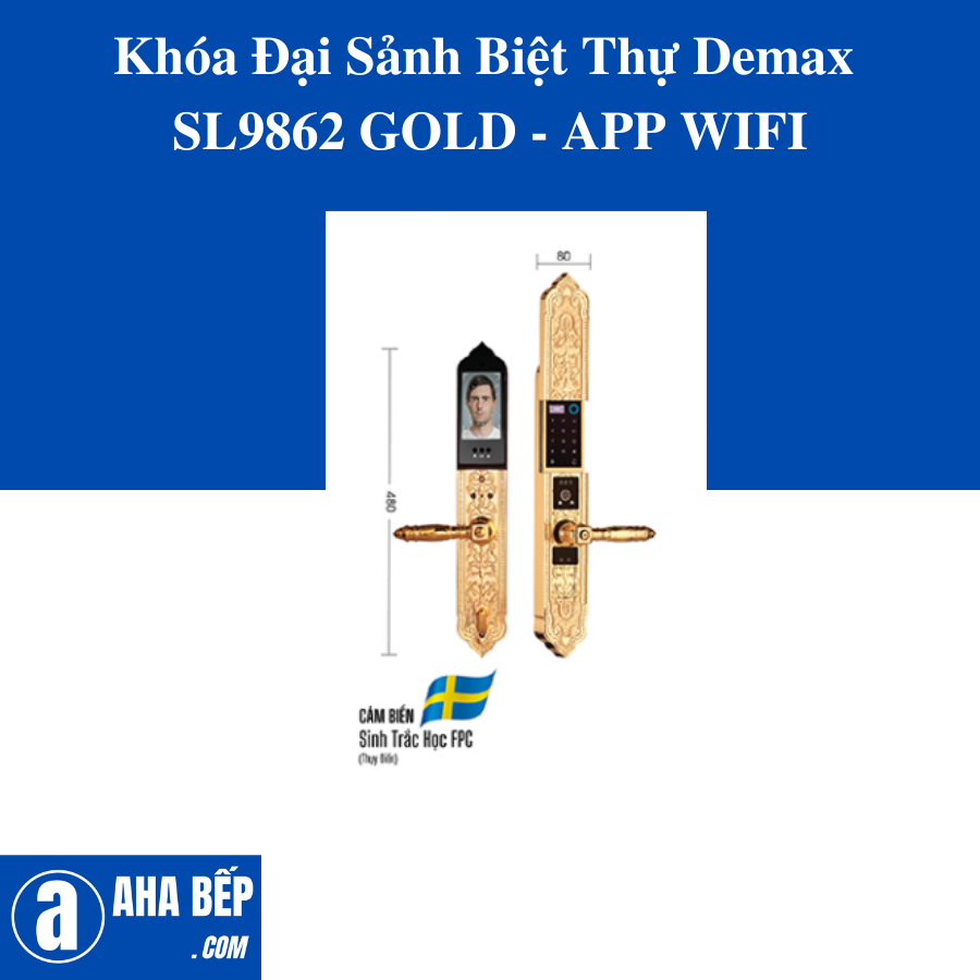 Khóa Đại Sảnh Biệt Thự Demax SL9862 GOLD - APP WIFI. Hàng Chính Hãng