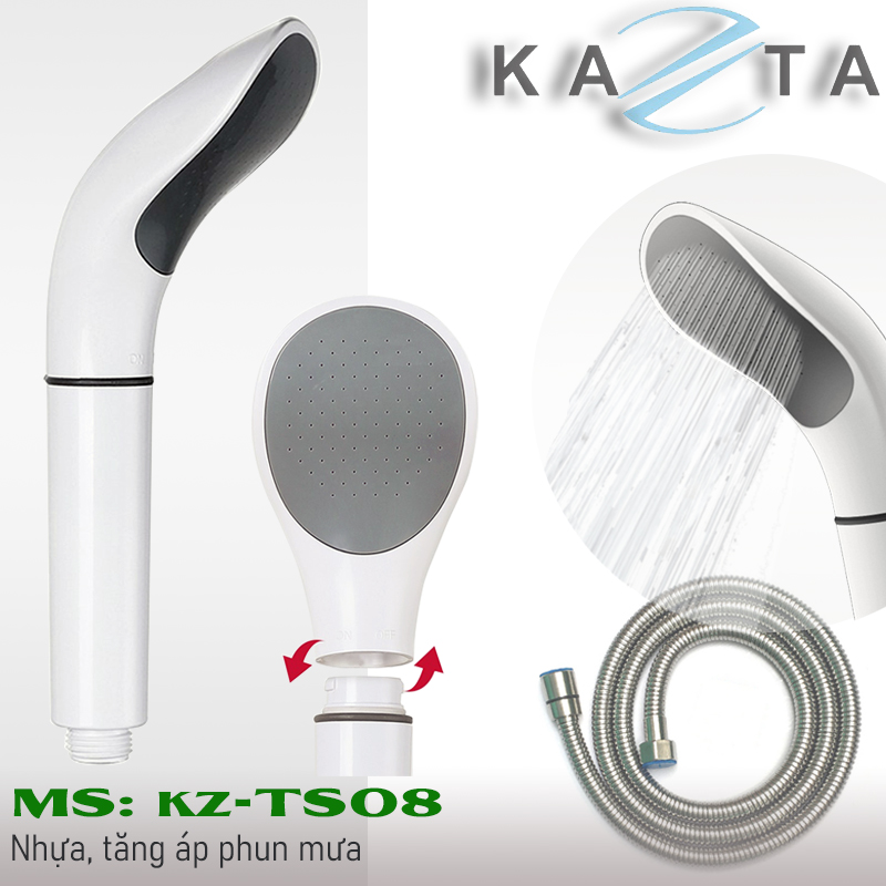 Bộ tay sen tắm KAZTA KZ-TS08 tăng áp phun nước mạnh mẽ (đủ bộ tay sen-dây sen-gát sen)