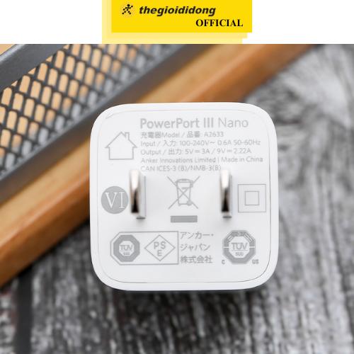 Adapter Sạc Type C PD 20W Anker PowerPort III Nano A2633 Trắng - Hàng Chính Hãng