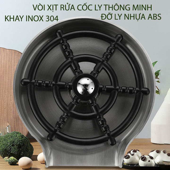 Vòi rửa cốc ly thông minh, khay bằng inox 304, đỡ ly bằng inox đệm cao su hoặc nhựa tùy chọn