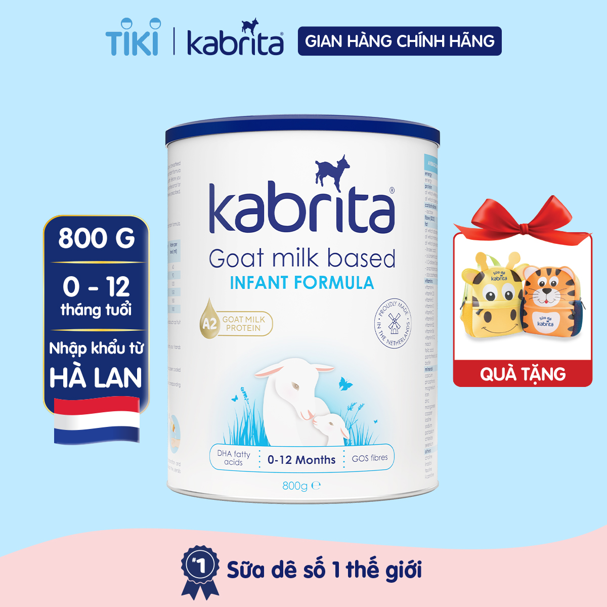 [QUÀ TẶNG BALO] Sữa dê Kabrita số 1 cho trẻ- Lon 800g