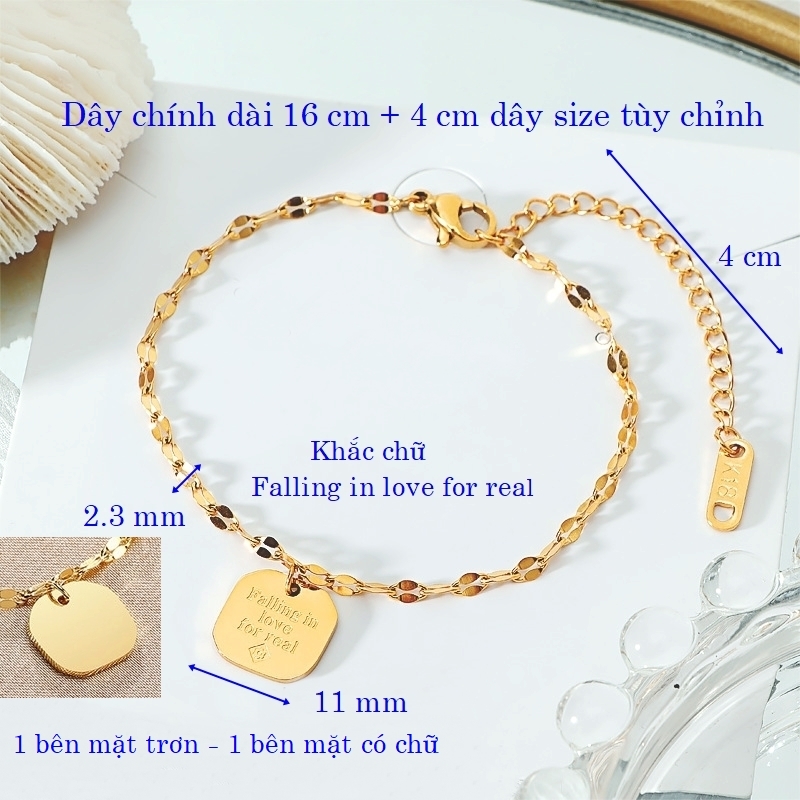 Lắc tay titan mặt vuông bo tròn dễ thương khắc chữ không đen gỉ