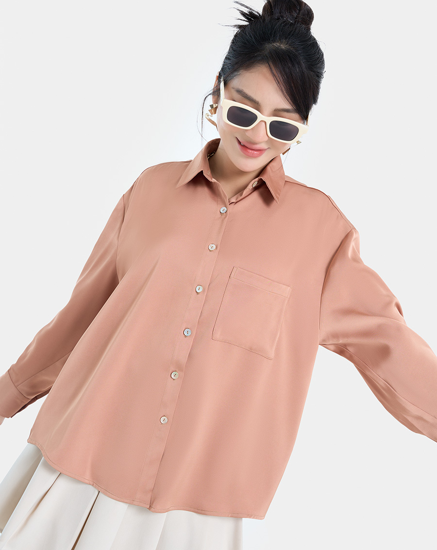 Áo Sơmi Nữ Thời Trang JUNO Dáng Oversized Hạ Vai JNASM021