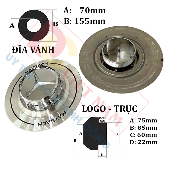 01 chiếc Logo chụp mâm, ốp lazang bánh xe ô tô Maybach A600