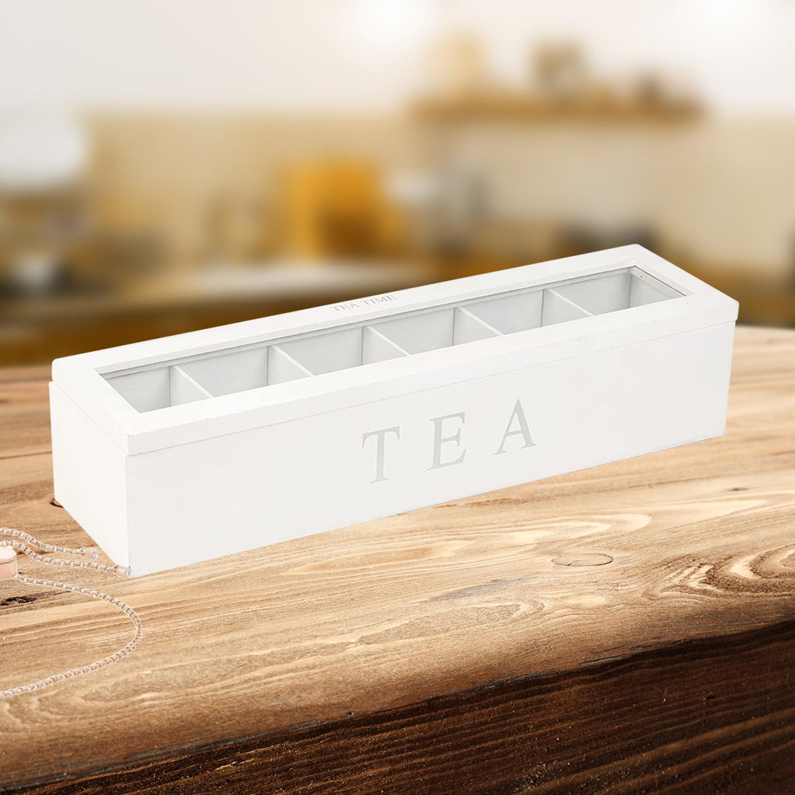 Tea Box with Lid Coffee Bag Storage Holder & 6 Compartment Kitchen Organizer