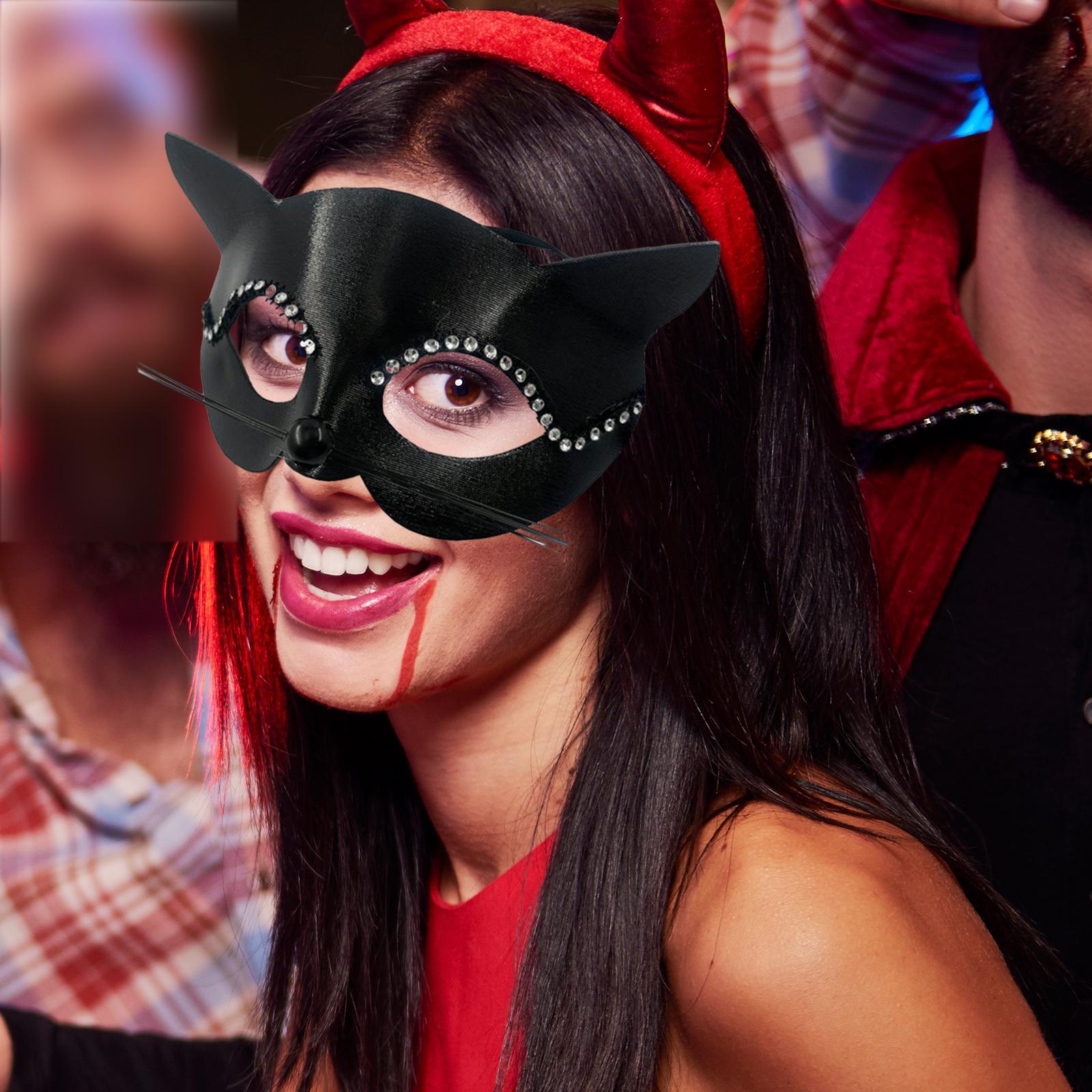Women Black Cat / Masquerade / Rhinestones Decoration Half Face / Elegant for Fancy Dress Carnival Party Halloween Costume Props