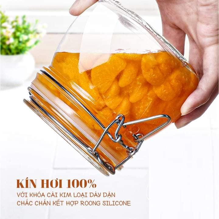 Hũ thủy tinh nắp cài kín hơi 500ml-750ml- 1 lít (màu ron giao ngẫu nhiên)