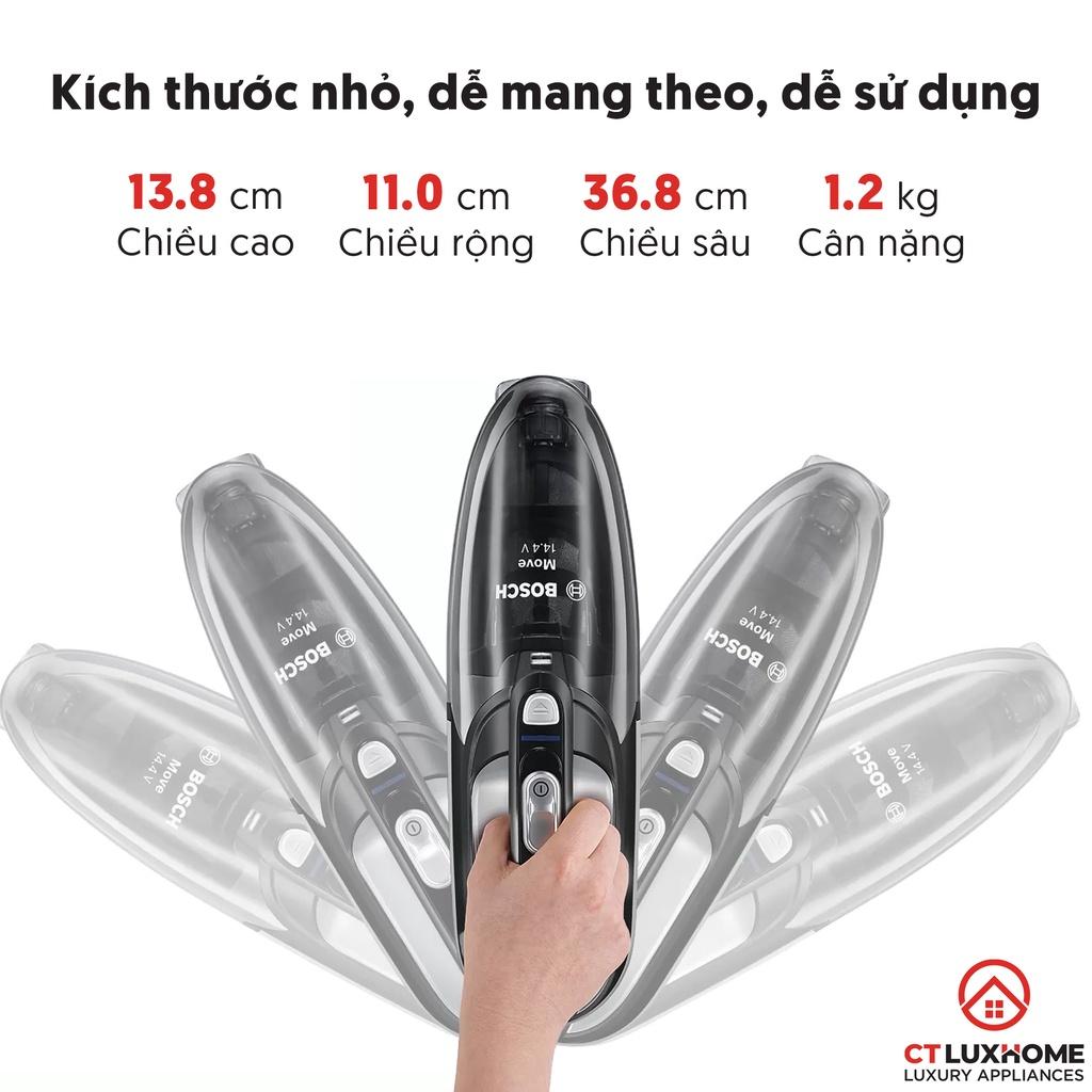 Máy hút bụi cầm tay mini không dây Bosch BHN14090 Hút liên tục 12 phút, Pin NiMH [Hàng chính hãng]