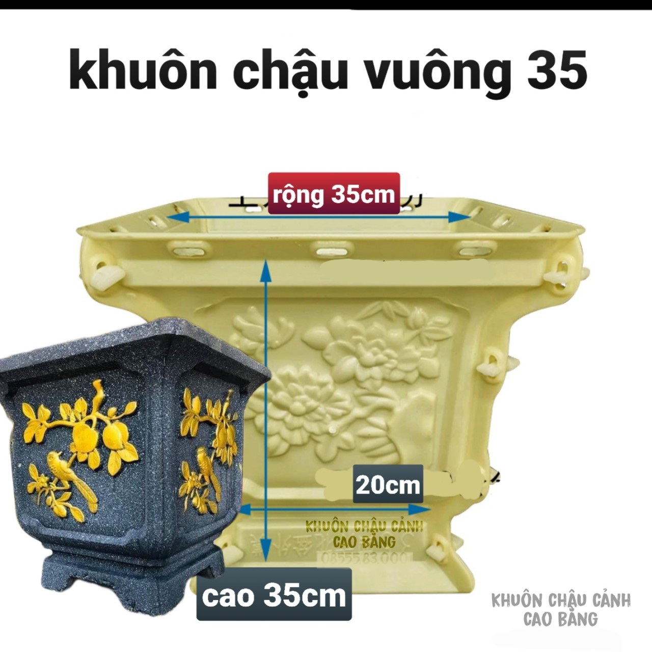 Khuôn đúc chậu cảnh vuông 35x35. khuôn có lòng trong dễ dàng sử dụng cho người mới bắt đầu