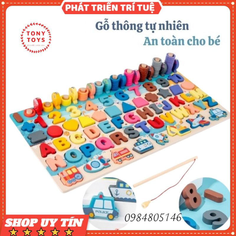 Bộ Đồ Chơi Câu Cá Xếp Hình , Số và chữ 6 trong 1 Phát Triển Tư Duy Cho Bé - Đồ Chơi Gỗ Thông Minh