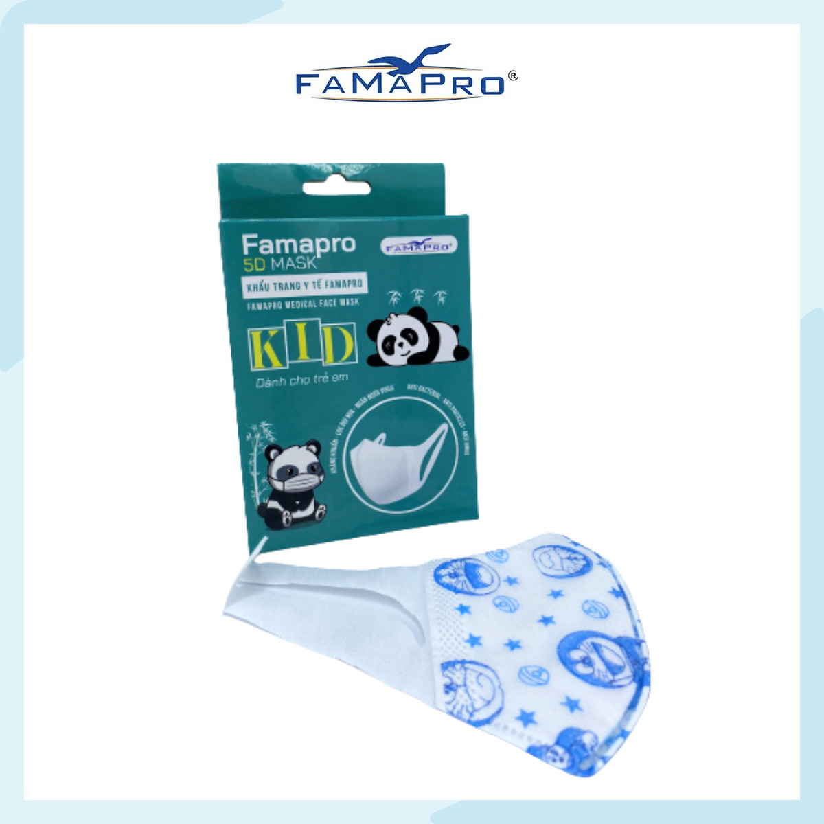 [CHÍNH HÃNG] Khẩu trang y tế trẻ em quai vải Famapro 5D Mask Kid - Bé Dưới 10 Tuổi [ HỘP