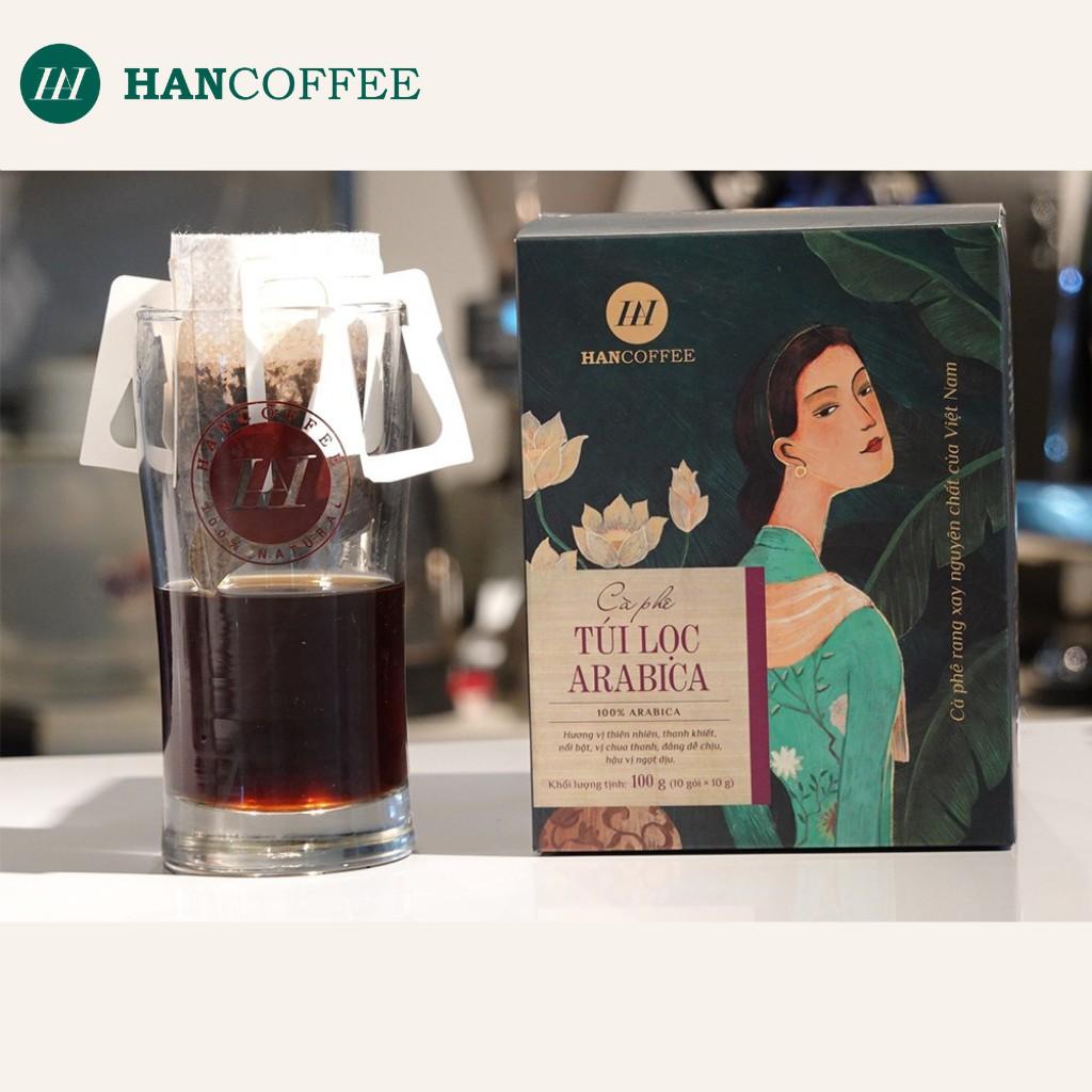 Cà Phê Phin Giấy HANCOFFEE Arabica Túi Lọc Thơm Ngon Nguyên Chất Vị Đắng Êm, Ngọt Dịu Hộp 10 gói - HND1