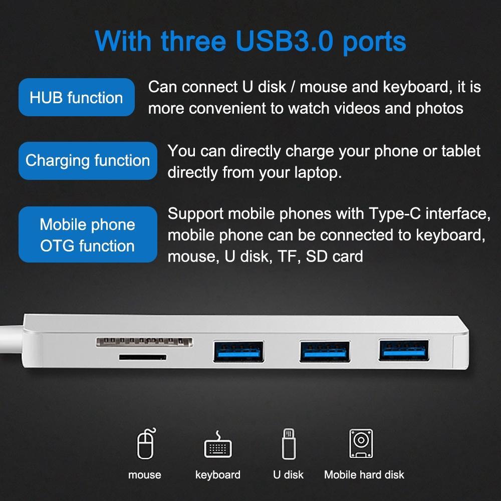 Bộ chia chuyển đổi USB Type-C sang Hub Type-C kiêm đầu đọc thẻ nhớ TF/SD đa năng 5 trong 1 cho laptop táo Pro