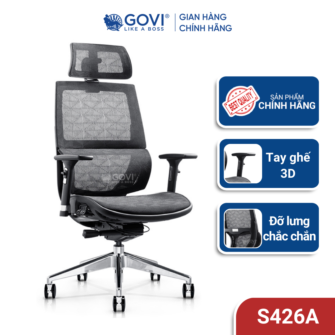 Hình ảnh Ghế Công Thái Học GOVI Solo S426A - Tựa Đầu Điều Chỉnh Độ Cao - Ngả Lưng Thoải Mái