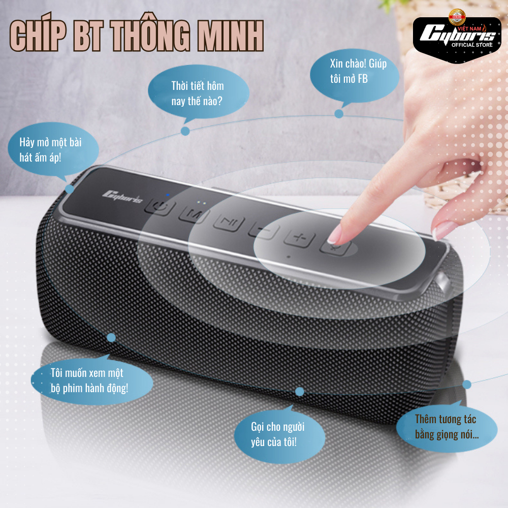 Loa Bluetooth Cyboris V7 Pro, Loa siêu Bass, Công suất 60W, Chống nước IPX5, Pin 6600mAh. Hàng Chính Hãng