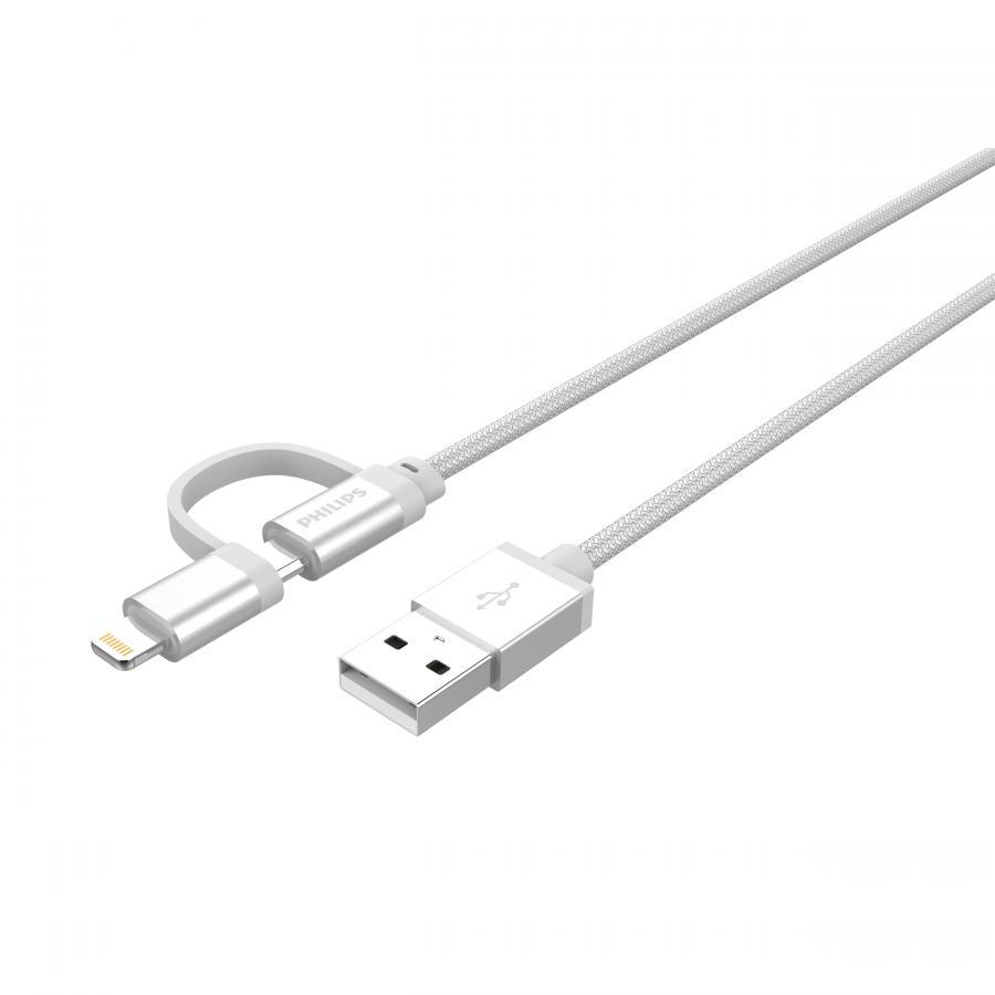 Cáp sạc USB type C tích hợp đầu chuyển đổi Linghtning Philips DLC4541VB  - Hàng Chính Hãng