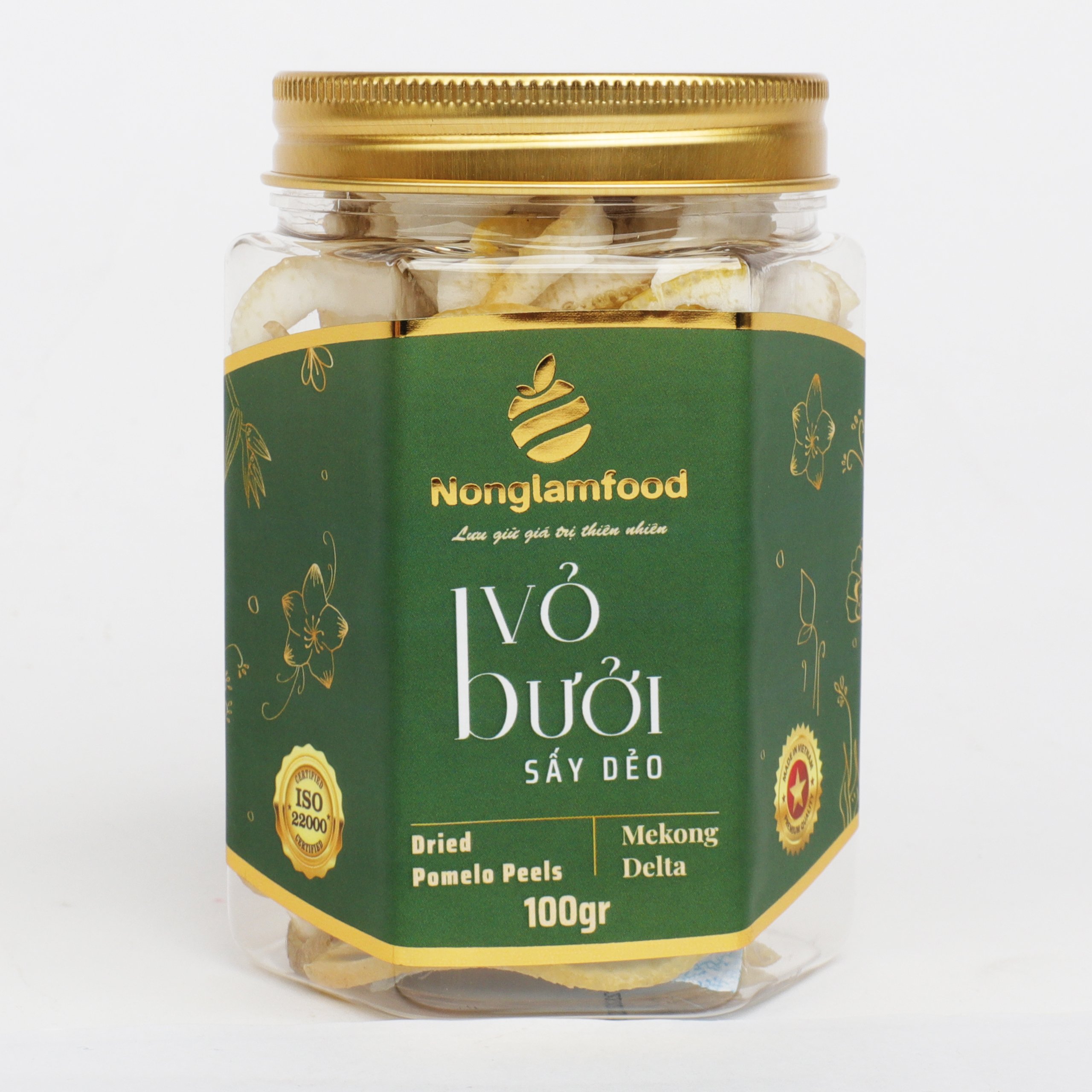 [HẠT MỨT TẾT 2024] Vỏ bưởi năm roi sấy dẻo Nonglamfood hũ 100g - Premium Soft Dried Pomelo Peel