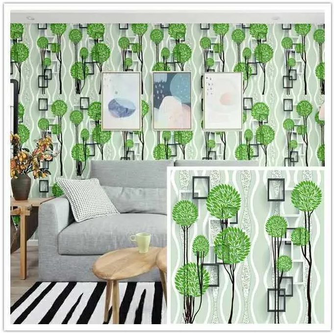 Combo 10 mét giấy dán tường, decal dán tường trang trí nhà cửa Ô BÔNG TRÒN XANH LÁ khổ 45cm