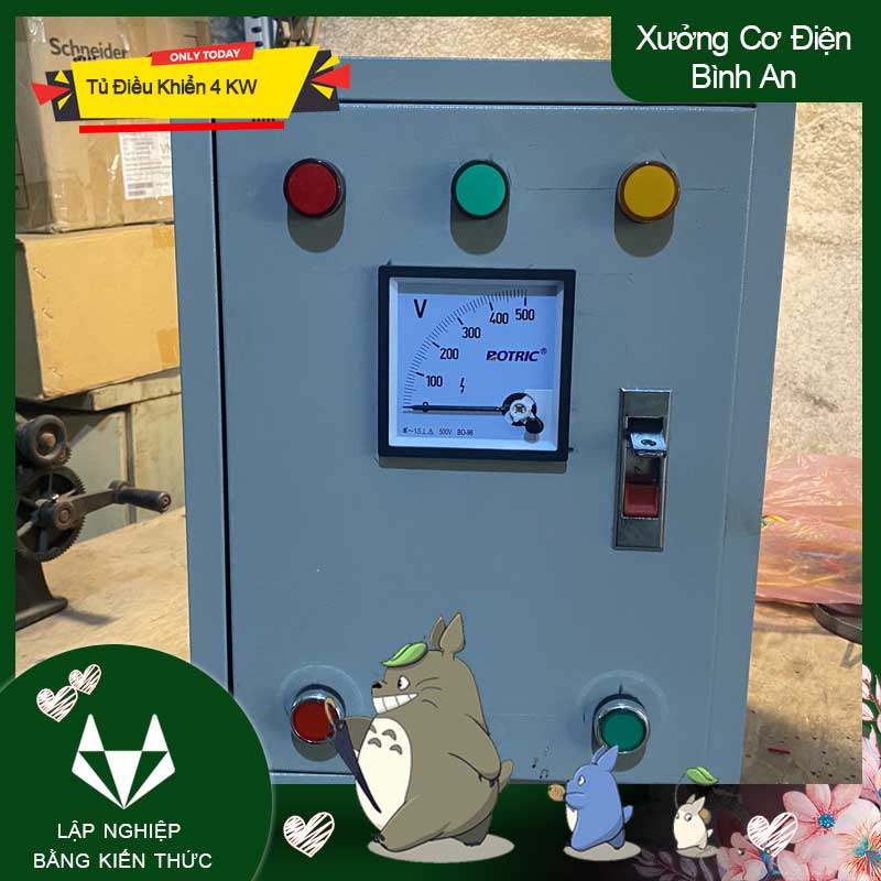 Tủ bật tắt 4KW chống mất pha có trang bị đồng hồ báo vôn 3 pha 500V chống ngắn mạch, quá dòng