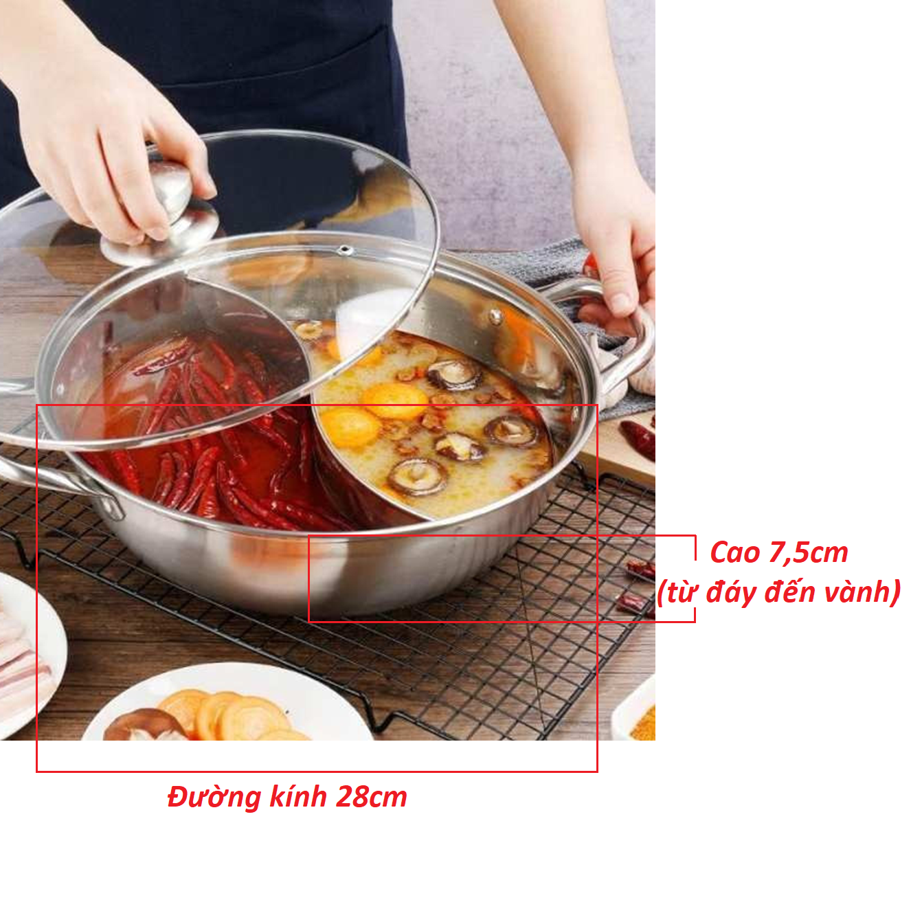 Nồi Lẩu 2 Ngăn Inox Dày Có size lớn -  Nồi Lẩu Sử Dụng Mọi Loại Bếp và Bếp từ - Dụng Cụ Nhà Bếp , Dụng Cụ Nấu Ăn