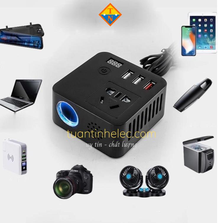 Chuyển đổi nguồn 12Vdc/24Vdc sang 220Vac 150W cho xe hơi, ô tô # phụ kiện ô tô