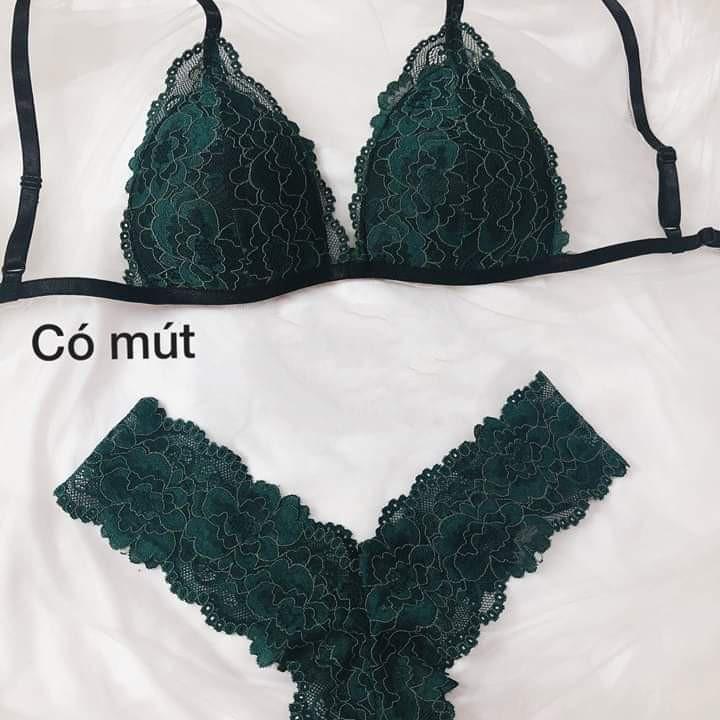 Bộ đồ lót sexy Bralette xanh lá thiết kế bằng chất liệu vải ren thoáng mát gợi cảm