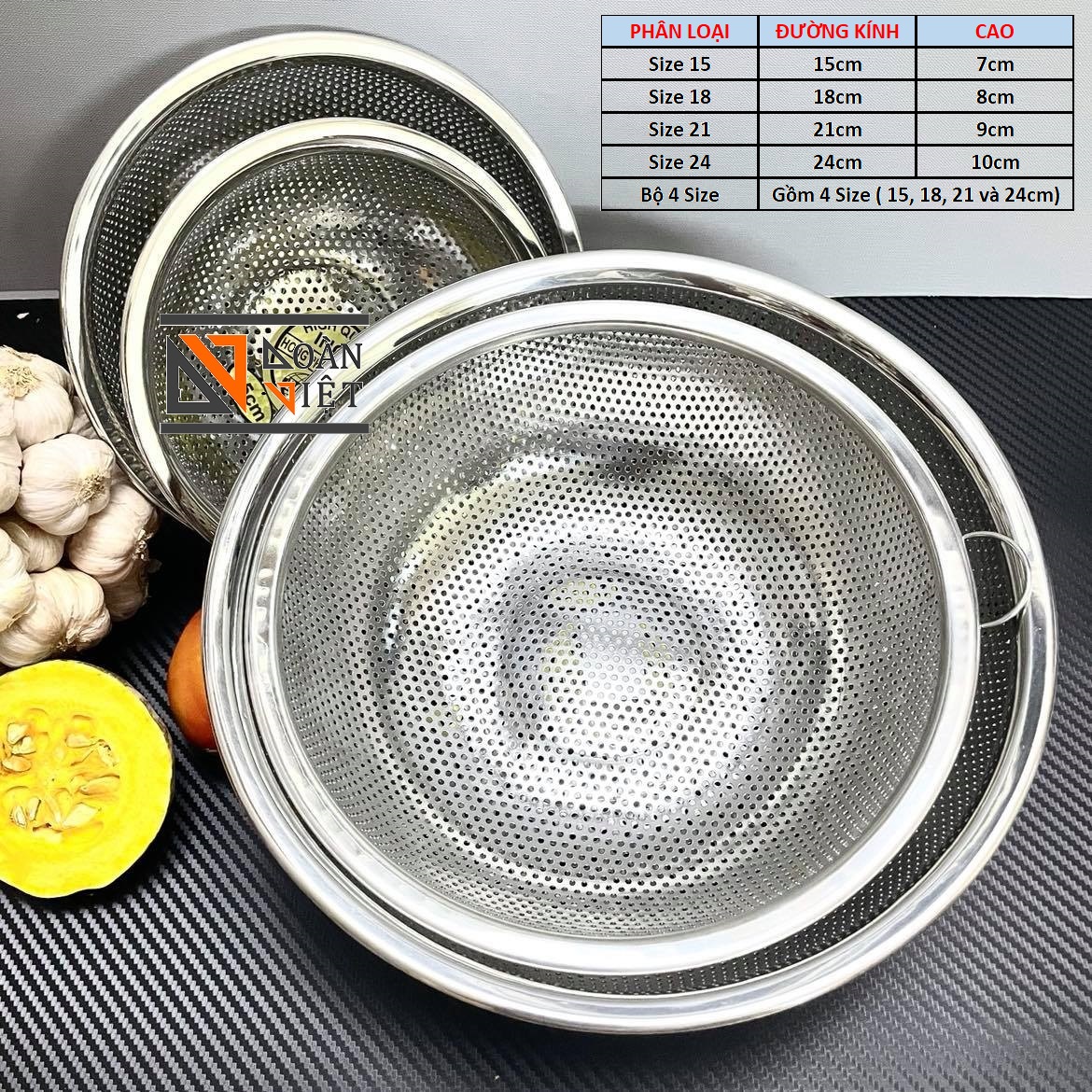 RỔ INOX CAO CẤP. Dụng cụ đựng chứa thực phẩm với 3 chân cao TIỆN LỢI dùng trưng hoa quả, rửa rau củ quả, phơi hong bánh