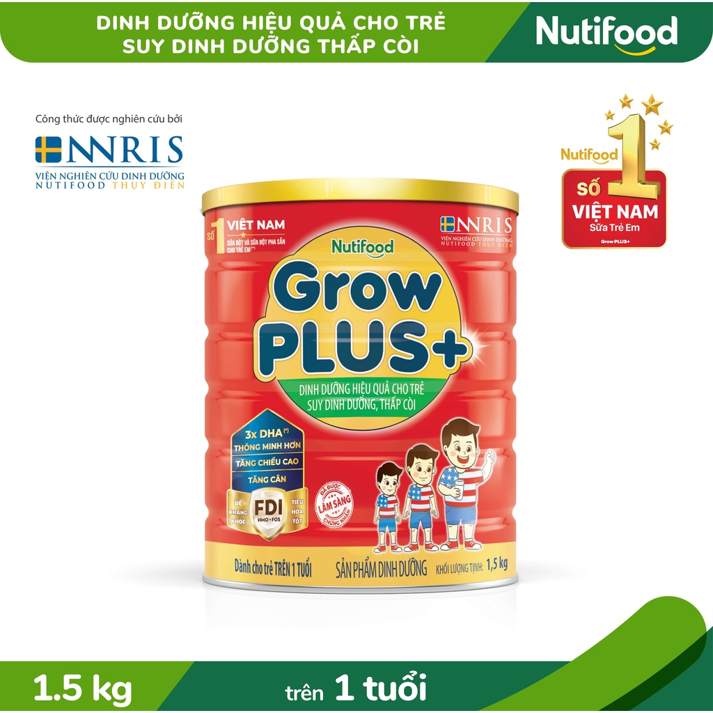 3 Hộp Nutifood GrowPLUS+ Đỏ 1500 Gr : sữa dành cho trẻ từ 1- 10 tuổi bị suy dinh dưỡng thấp còi