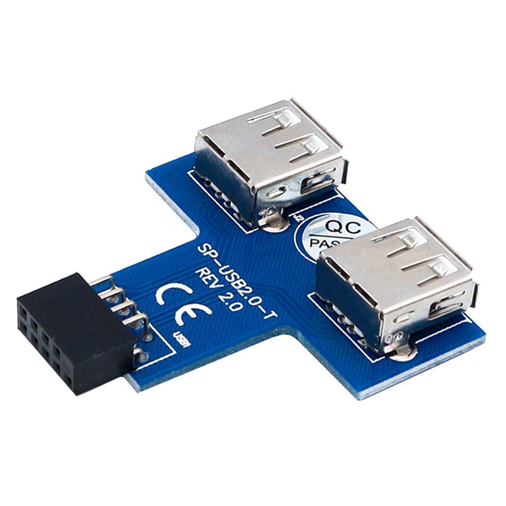 USB 2.0 9-Pin Header  to 2 ports 2 USB A Female Port I Type Adapter