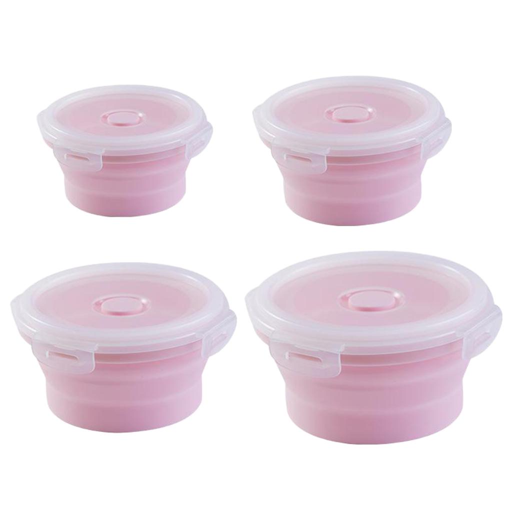 Round Lunch Container Food Grade Silicone Storage Collapsible Bowl with Airtight Lids Microwave Refrigerator Freezer Safe