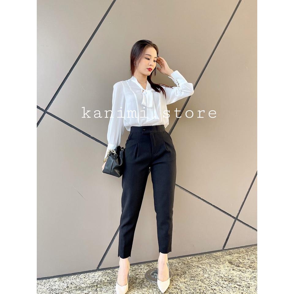 Quần baggy công sở nữ cạp cao cúc lệch siêu tôn dáng Kanimi
